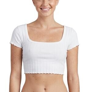 OFFLINE By Aerie Square Neck Cropped Tee White Women’s XS NWT Ribbed Top